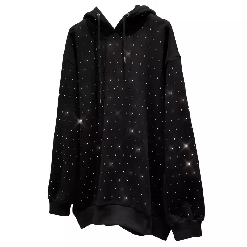 Women's Hoodie with Custom Logo and Graphic Glitter Print in Spring Autumn Y2k Style