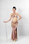 Sexy Brown Halter Neck Metallic Floor Length Bras & Skirt for Women Belly