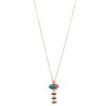2 Pearls Handmade Chain Link Necklace Set With Gold Plated Oval Turquoise
