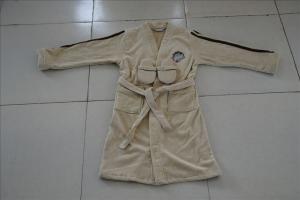 China hooded velour terry beige embroidered kids bathrobes with slipper on sale