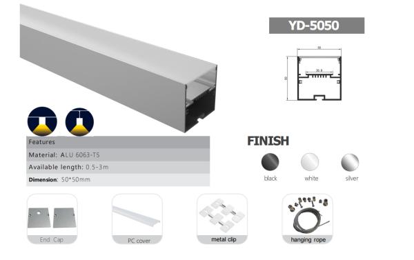 50*50mm Customizable Length and PC Cover Options for Suspended LED Profile Easy