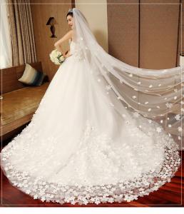 China White Appliques Lace Up Long Train Wedding Dress TSYLHS001 on sale