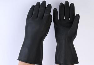 China 31Cm Industrial Cleaning Gloves Unflocked Lining Black Rubber Gloves Heavy Duty on sale