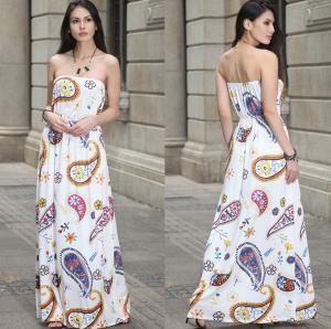 China European-style fashion strapless printed long billowing skirt maxi sexy dress on sale