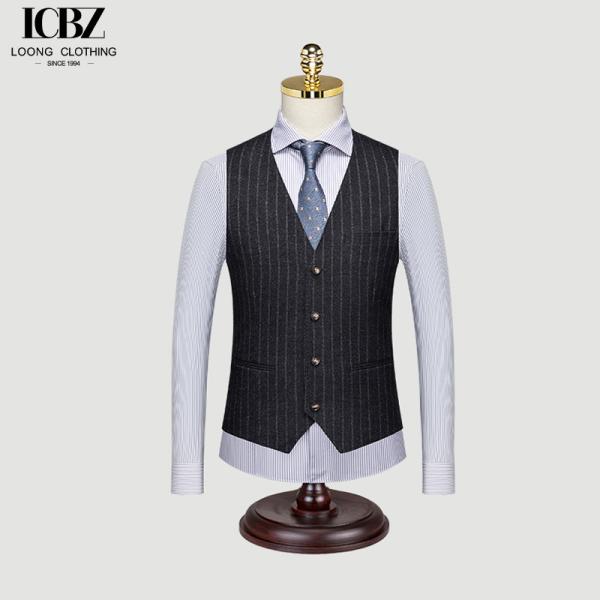 Autumn British Retro Gray Striped Suit Vest for Men's Business Casual Groom