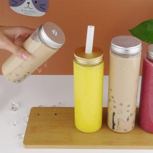 Wholesale Beverage Round Plastic Pet Boba Juice Bottles Transparent 450ml With Aluminum Lid from china suppliers