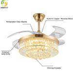 42" Luxury Crystal Chandeliers Led Ceiling Fan With Retractable Blades