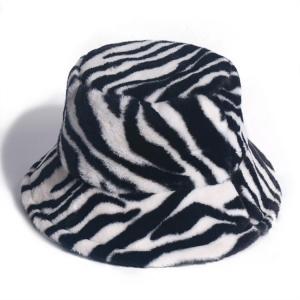 China Womens Winter Basin Hats 2021 Zebra Pattern Faux Rabbit Fur Bucket Hat Thick Style Winte on sale
