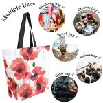 Natural Designer Canvas Tote Handbags Striped Floral Pattern With Leather Straps