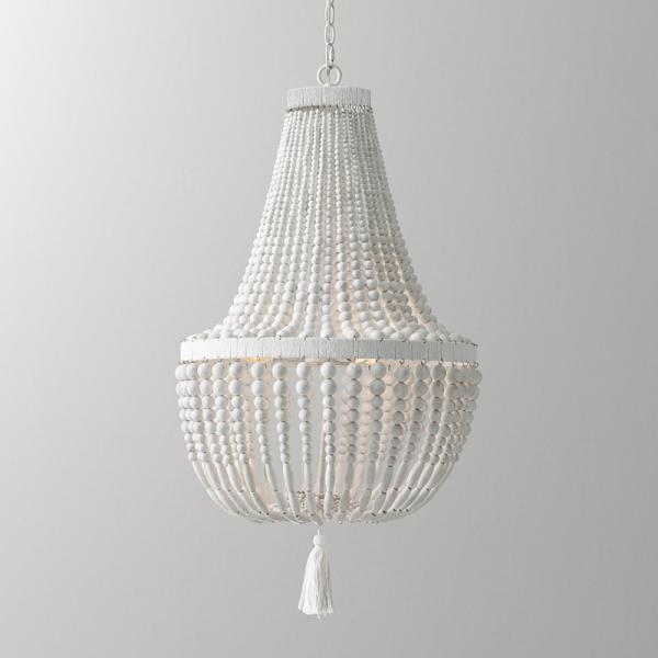 Weathered White wood beads chandelier lighting Pendant bedroom white chandelier
