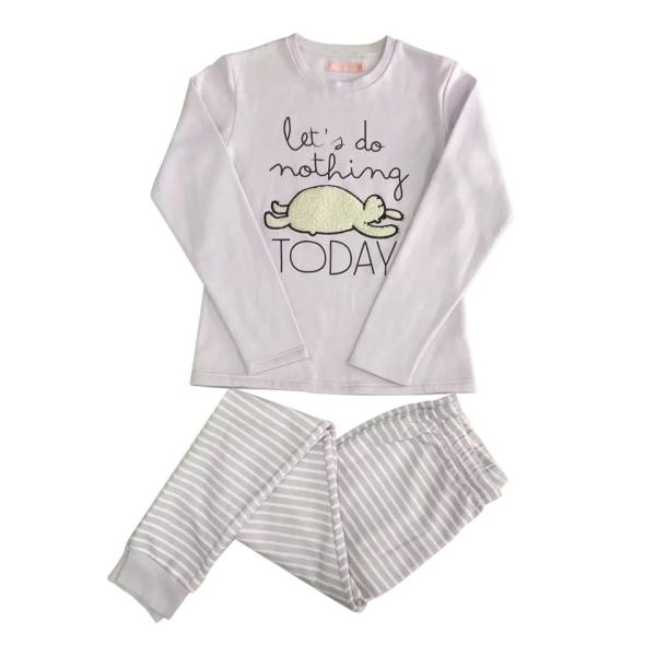Anti-wrinkle Breathable Design Purple Long Sleeve 2-piece Kids Sleepwear Set in