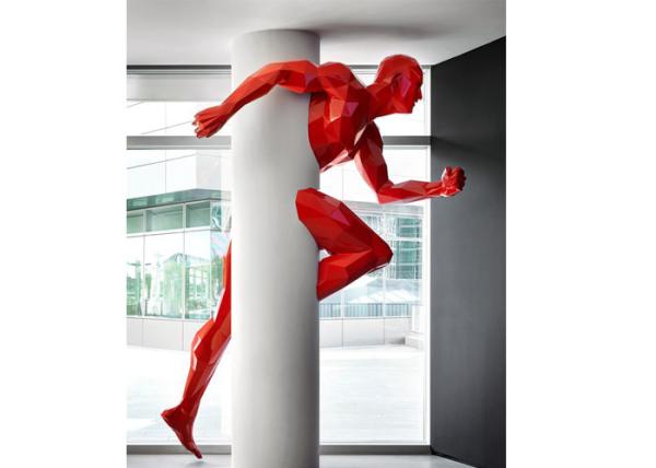 Large Painted Modern Art Geometric Running Man Fiberglass Sculpture Wall