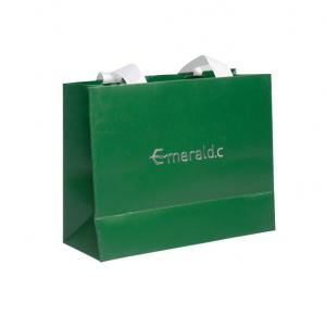 China Custom Printed Green Paper Euro Tote Bags With Silver Foil Stamping Logo For Apparel on sale