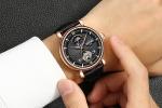 Black Genuine Leather Mechanical Watch Moon Phase Multi Functional