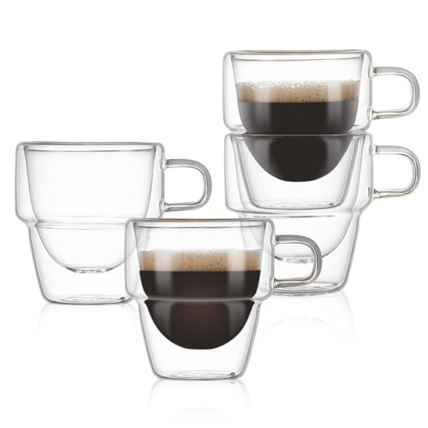 Classic Design 150ml Double-Walled Clear Glass Coffee Mugs for Hot and Iced