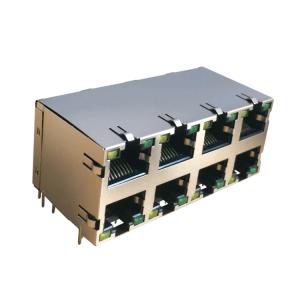 Wholesale Integrated Magnetic RJ45 Female Connector With LED EMI Finger 2x4 Port from china suppliers