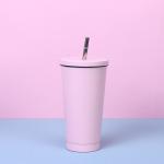 24oz Large Reusable Eco-Friendly Tumbler With Wide Soft Tip Metal Straw , Leak