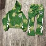Distressed Patch Embroidery Flared Sweatpants and Hoodie Set 400 grams Fabric