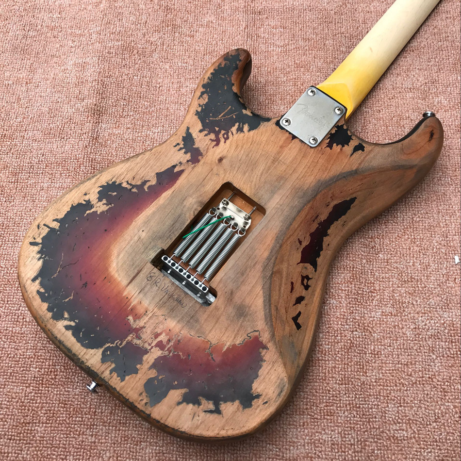 New style high quality relic remains ST electric guitar, handmade SRV aged relic electric guitar, Vintage Sunburst