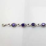 925 Silver 6x8mm Oval Created Amethyst and Clear Cz Diamonds Link Bracelet (H03)