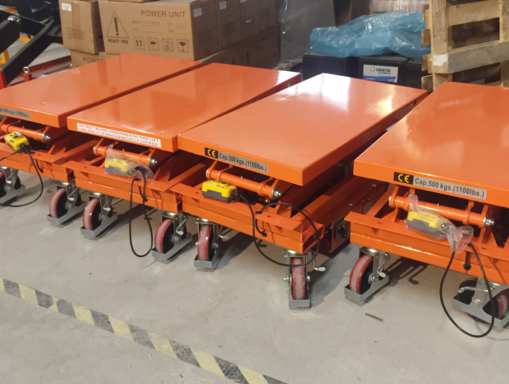 Industrial Mobile Scissor Lift Cart Double Scissor 12V DC