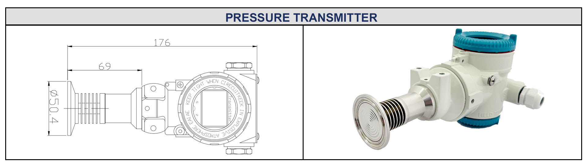 Display Flush Diaphragm Pressure Sensor SS316L Digital Pressure Transducer