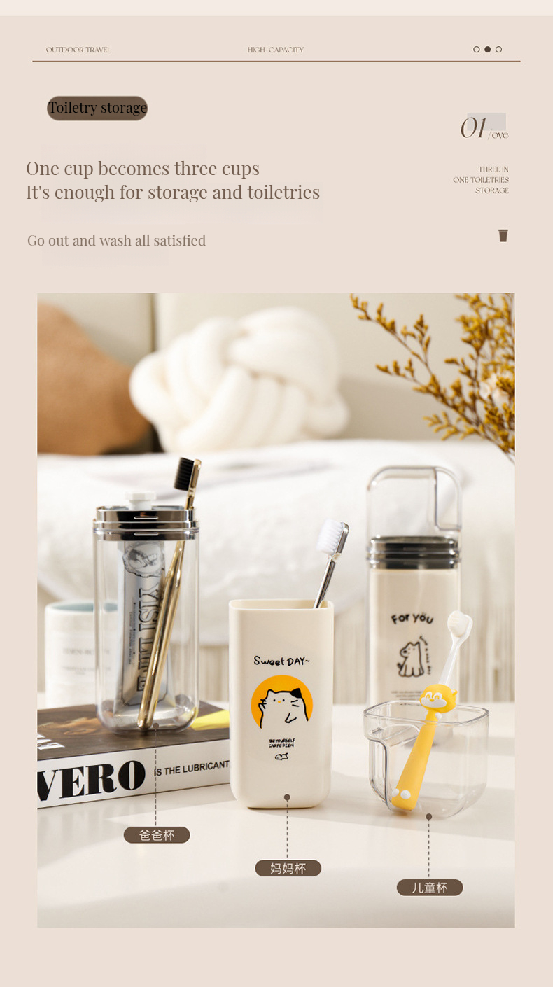 Disposable Cartoon Cute 3-in-1 Portable Dental Jar Set Ideal for Home Hotel Bathroom