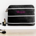 Personalized Blue Stripe Cotton Canvas Cosmetic Bag Bag