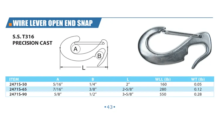Heavy Industry Stainless Steel Spring Open End Sail Snap Hook with OEM Acceptance