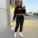 Printed Pink Women Tracksuits 3 Piece Set Crop Top Hoodie and Joggers Cropped