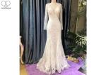 Deep V Neck Mermaid Style Prom Dress / Long Sleeve See Ivory Lace Evening Gown