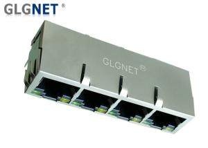 Wholesale 1 x 4 Ports Magnetic RJ45 Modular Jack Tab Down With Green Yellow LED from china suppliers