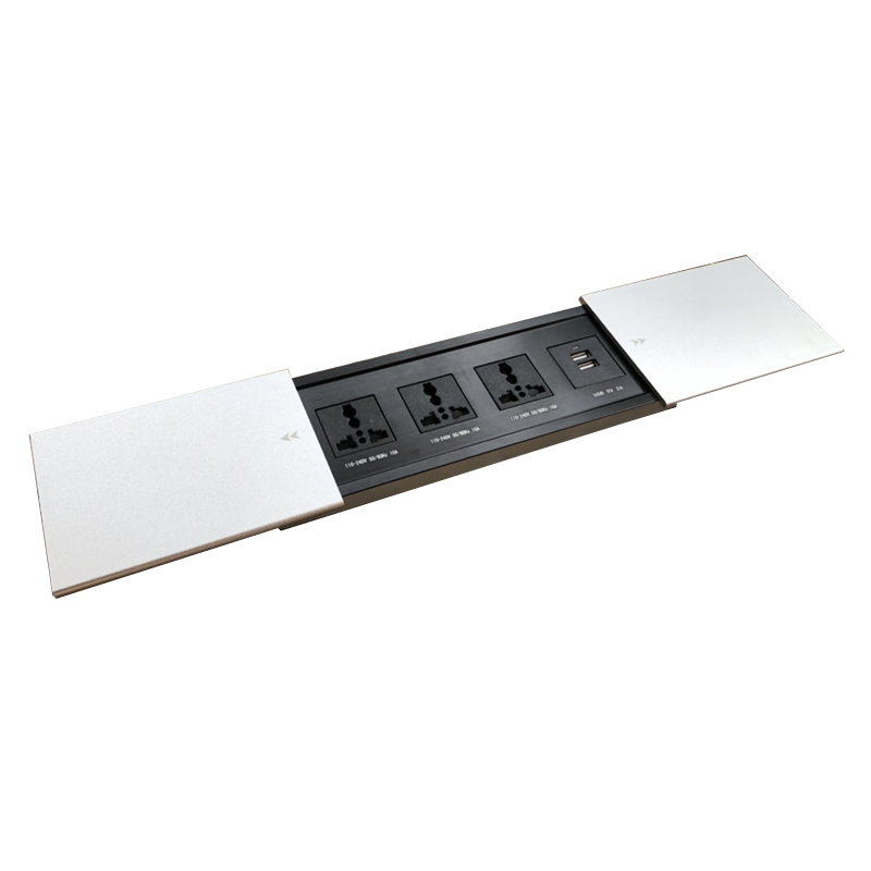 220V Sliding Power Outlet Strip Desk Mounted Sockets Custom