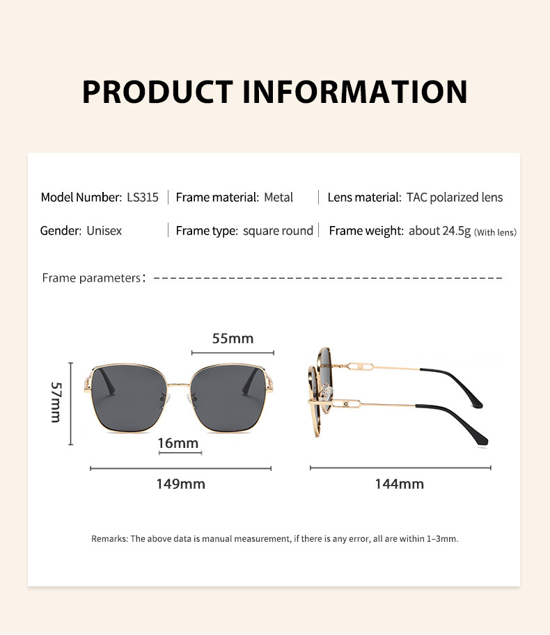 CE Square Ladies Large Sunglasses Metal Frame Flat Top Elastic