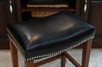W50.5cm D33.5cm Black Leather Bar Stools Set Of 2 With Rubber Wood Leg