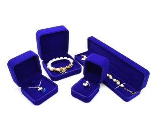 Wholesale Blue Flocked Jewelry Velvet Box Bracelet / Ring Glossy Varnishing Gift Boxes from china suppliers