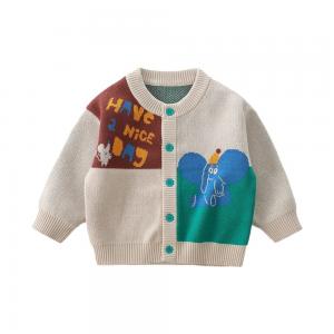 China autumn and winter baby cotton yarn knitted cardigan crew collar sweater coat on sale