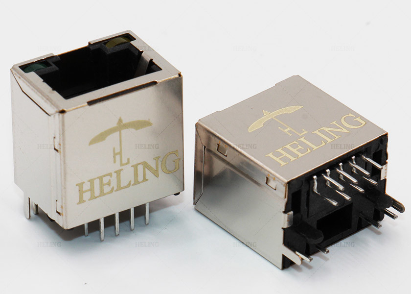 Gold Plating Contact Terminal 180 SMT RJ45 Connector R / A 50U" Single Port Shielded