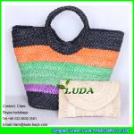LDYP-005 striped colored tote bag cornhusk straw hobo beach bags