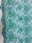 Green Scalloped Beaded Lace Fabric By The Yard For Wedding Bridals / Gowns
