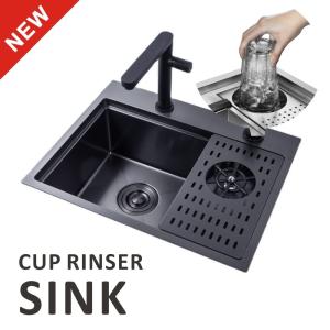 Wholesale Black PCD Cup Rinser Sink Stainless Steel Handmade 16 Gauge Single Bowl 50x40 from china suppliers