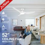 ROHS 52 Inch White Low Noise Large Airflow Ceiling Fan Led Five Speeds Remote