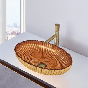 Wholesale Oval Shape Crystal Glass Vessel Basins In 24K Gold Color Bathroom Sink Basin Bowl from china suppliers