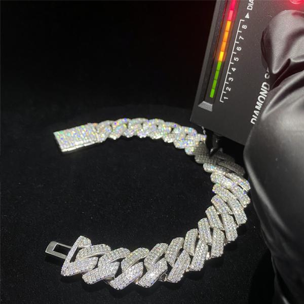 Iced Miami Moissanite Cuban Link Chain Bracelet 925 Silver Vvs For Jewelry