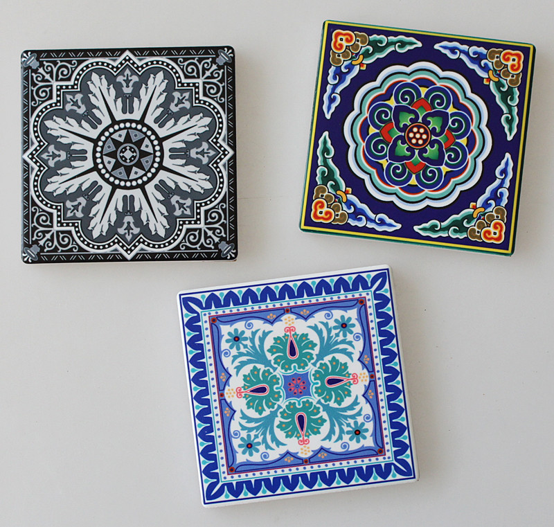 Top Rated 4'' Shiny Square Ceramic Cork Coaster for Gift Use in White Color
