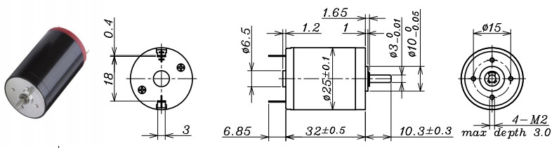DC Coreless Brush Metal Motor.DC 3V6V12V24V Metal Brush Coreless Motor L32mmD25mm