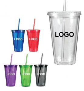 China Double wall tumbler with straw on sale