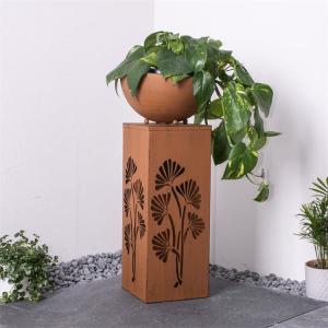 Wholesale Outdoor Rust Metal Decorative Column Solar Light Box With Removable Plant Bowl from china suppliers