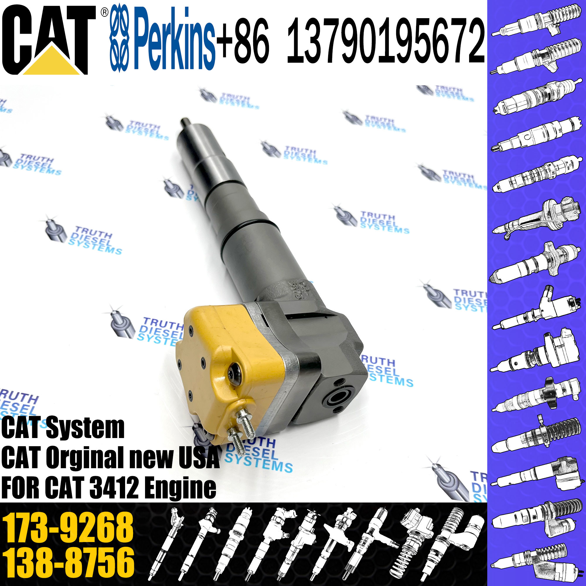 Common Rail Injector 173-9267 173-9268 173-9379 138-8756 155-1819 232-8756 111-7916 For C-A-T Caterpillar 3412 Engine