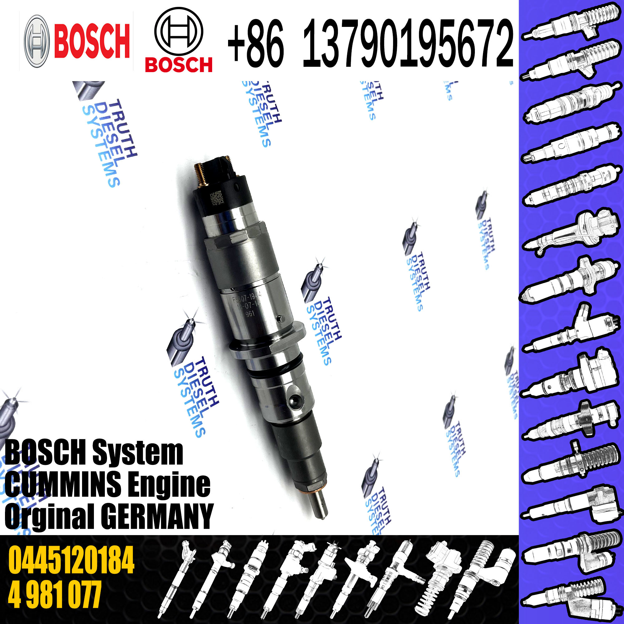 Common Rail Diesel Fuel Injector 0445120184 FOR CUMMINS 4981077 5253221 0445120071